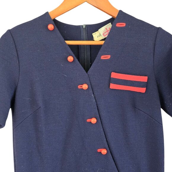 Vintage 1960s Elle Couture Ltd Navy Trevira Wool Blend Dress with Scarf - Picture 6 of 11